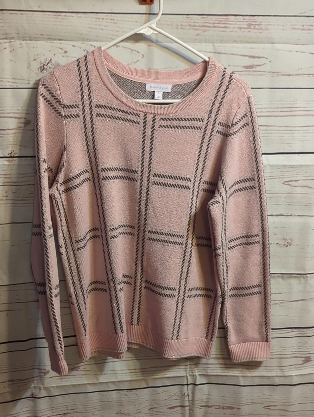 Charming Pink Plaid Crewneck Sweater - Charter Club
